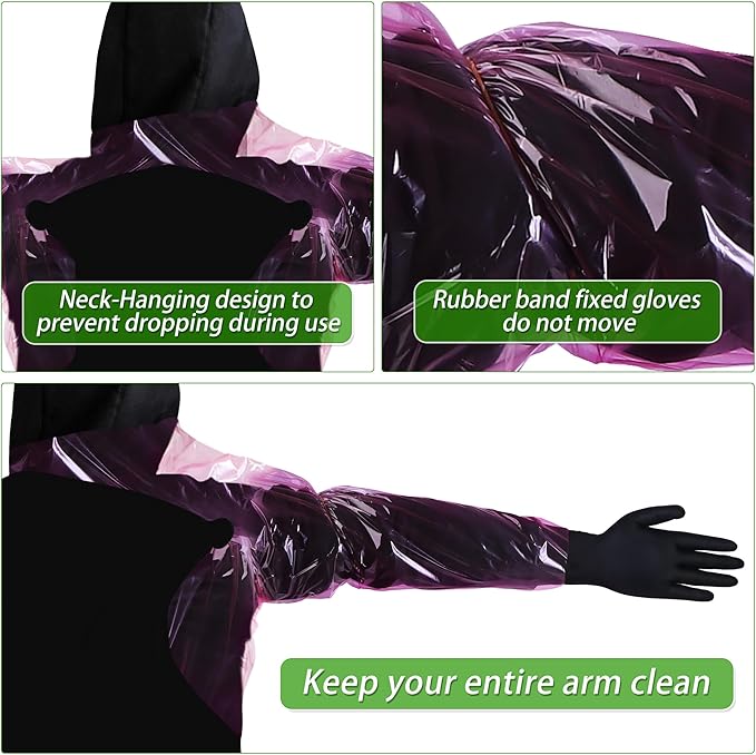 20 Pairs Field Dressing Gloves Kit Disposable Deer Gutting Cleaning Gloves Include Neck-Hanging Extra Long Glove and Short Nitrile Glove for Deer Processing Equipment
