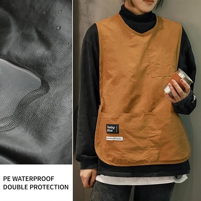 Waterproof Cobbler Apron for Women with 4 Pockets, PE Nylon Vested Smock Buckle Design for Men Kitchen Garden Cooking