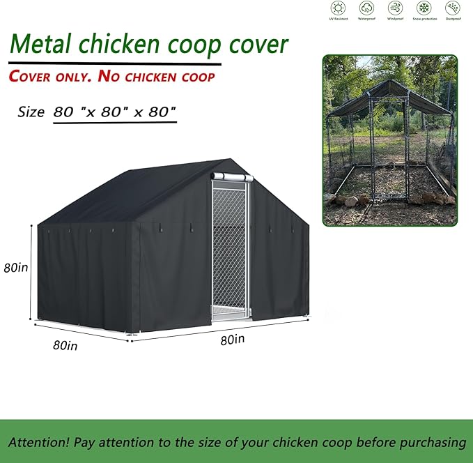 Chicken coop Cover, Waterproof in Winter. Suitable for Rooftop Chicken coops, Full Coverage. Black (No Chicken coop