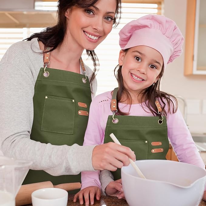 Unisex Aprons with Large Pockets,Cotton Canvas Cross Back Heavy Duty Adjustable Work Apron,Size Kids to Adult
