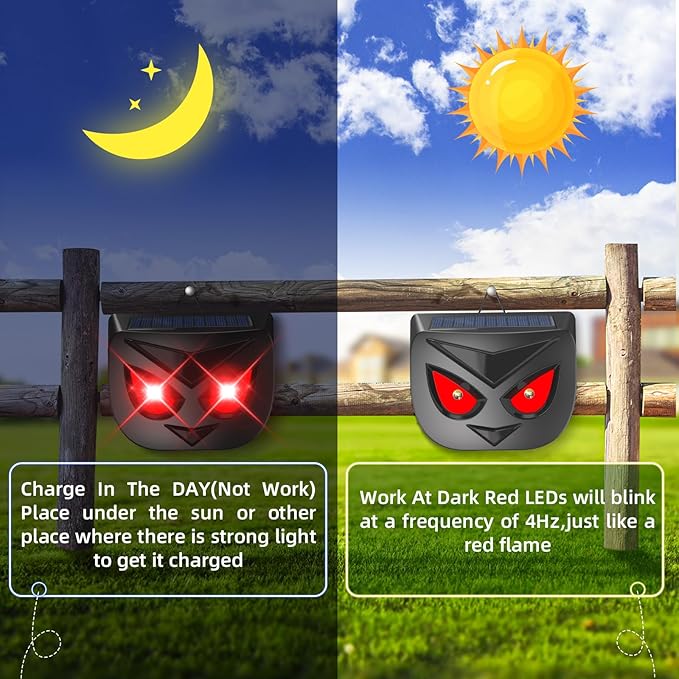 Solar Nocturnal Animal Repeller Outdoor Predator Eyes Coyote Deterrent Predator Lights for Chicken Coop, Raccoon Repellent Deer Repellent Devices Deterrent Lights for Skunk Fox Yard Garden, 4 Pack
