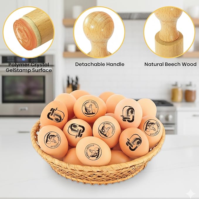 Custom Egg Stamp - Personalized Egg Branding Stamps with Ink Pad for Farm Fresh Eggs, Homemade Egg Markers, Custom Logo/Text Stamping Tool for Backyard Chickens & Small Farms