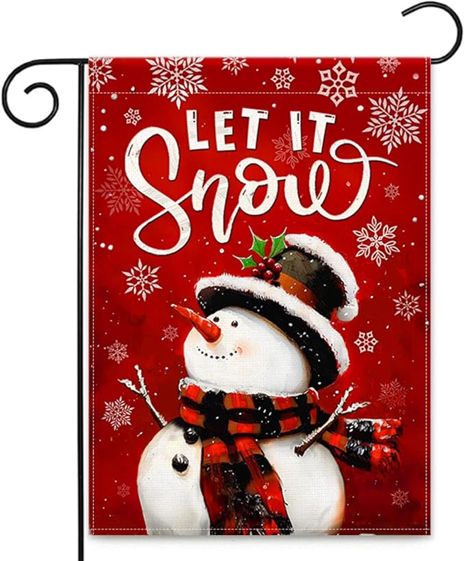 Christmas Welcome Flag - Snowman Let It Snow Winter Flags 12x18 - Outdoor Garden, Porch, Home Décor - Red Color Merry Xmas Yard Decoration