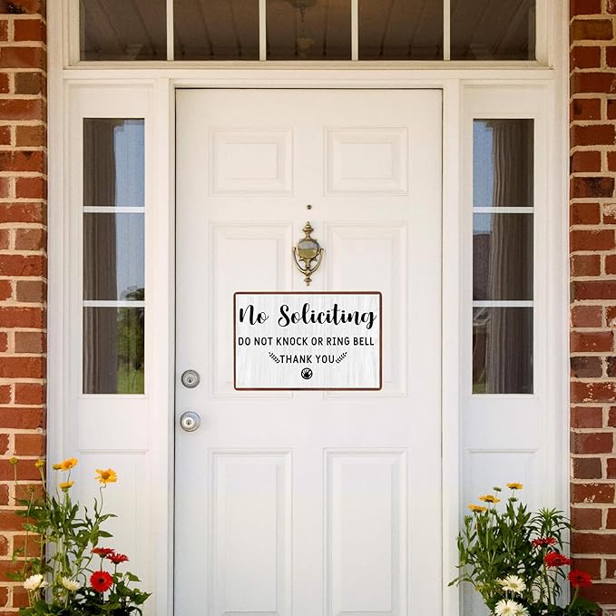 No Soliciting Sign for House, Front Door-Do Not Knock Or Ring Doorbell Sign for Office-Perfect Decorative Sign to Discourage Unwanted Visitors-Funny Metal Decor 12 X8 Inch