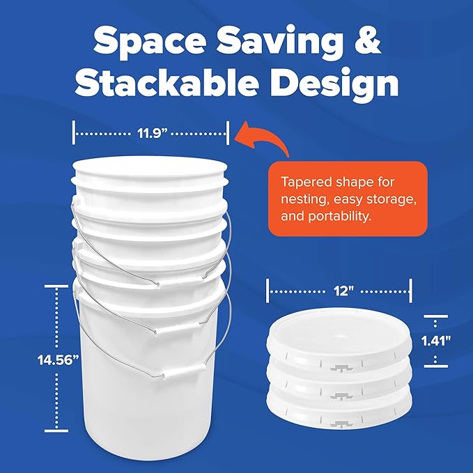 ePackageSupply White 5-Gallon Bucket with Lid | Made in USA | Food Grade | Heavy-Duty Extra Durable Plastic Bucket | Multi-Use Food Grade Buckets with Lids | Easy Stack and Store | BPA Free | 1 Pack