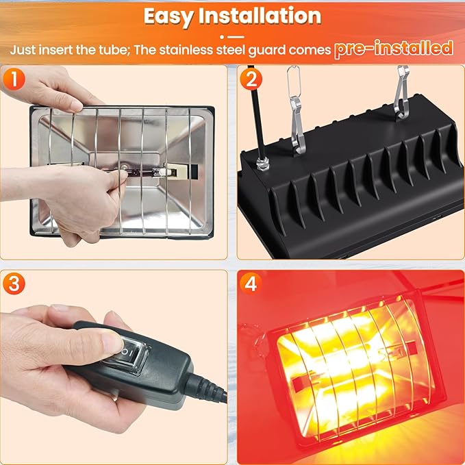 Heat Lamp for Chickens, Coop Heater for Chicks with 2pcs Heating Bulbs (250W&175W), Adjustable Temp.& Hanging Heights, Brooder Heater for Indoor Outdoor Use in Livestock Supplies (2, Black)