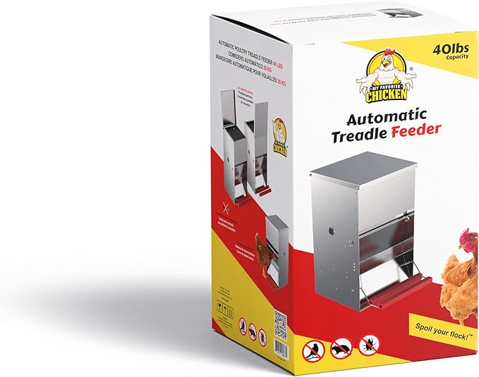 My Favorite Chicken 40lb Automatic Metal Poultry Treadle Feeder – Rust-Resistant, Self-Adjusting, and Eco-Friendly Feed Management