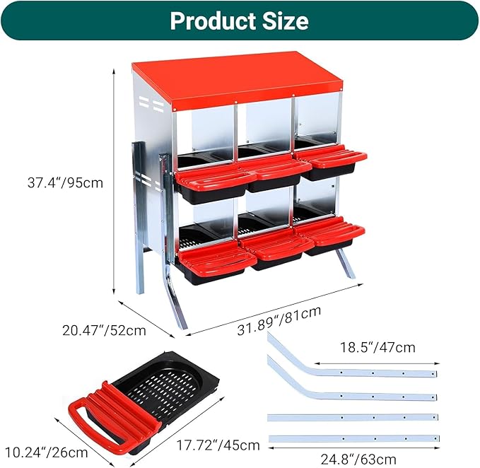 Nesting Boxes for Chickens - 6-Hole Chicken Nesting Boxes for Laying Eggs,Chicken Nesting Box with Lockable Lid - Secure Egg Laying Box for Farm & Backyard - Easy Egg Collection & Protection