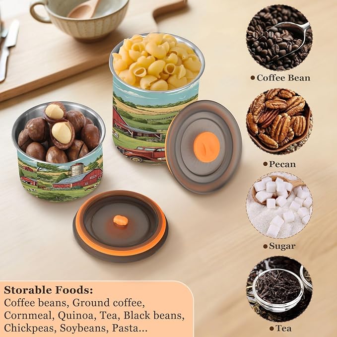 Rustic Farm Meadow Coffee Canister 17oz Stainless Steel Airtight Food Storage Container with Lid for Beans/Cereal Preserval
