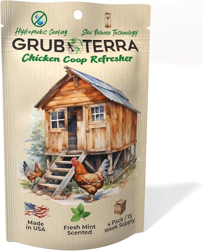 GrubTerra Chicken Coop Odor Eliminator, Coop Refresher & Litter Deodorizer – Zero Odor Neutralizer for Chicken Bedding, Sand, Nesting Pads & Runs - Mint Scent