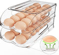 Egg Holder for Fridge, Automatic Steady Rolling Egg Dispenser with Silicone Bumpers & Handle for Refrigerator, Large Capacity Egg Organizer with Lid (2 Tier Holder 24 Eggs (M SIZE))