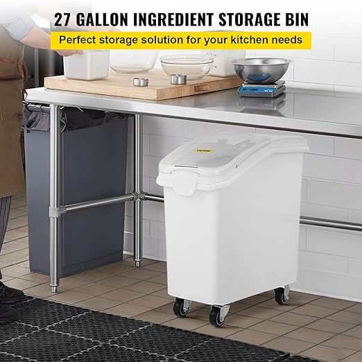 Vevor Mophorn 27 Gallon Ingredient Storage Bin 500 Cup Ingredient Bin with Scoop Ingredient Storage Bin, 11.4 Gallon Capacity Shelf Ingredient Bin, 280 Cup Flour Bins on Wheels