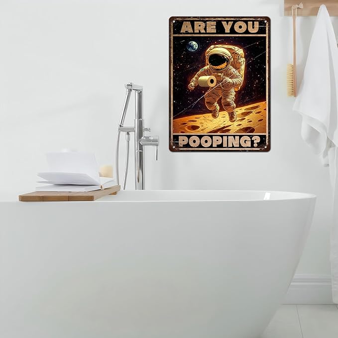 Vintage Astronaut Tin Sign Are You Pooping Retro Wall Decor Nostalgic Art Funny Metal Poster Indoor Store Cafe Toilet Kitchen Bar Office Man cave Pubs Bathroom Restroom 12 * 16inch