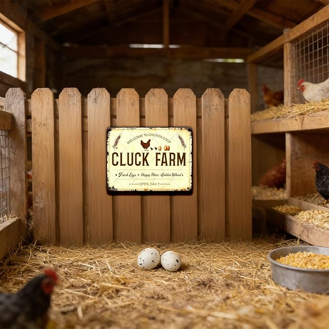 Funny Chicken Sign Welcome To Chicken Coop Cluck Farm Vintage Metal Decor Art Poster for Home Cafe Bar Kitchen Door Porch Yard Wall Decorations 12x8 Inch