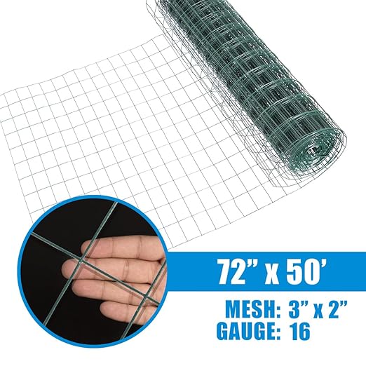 Fencer Wire 16 Gauge Green Vinyl Coated Welded Wire Mesh Size 2 inch X 3 inch, Green, 6 ft x50 feet