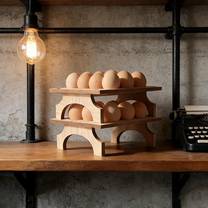 TAIANLE. Wooden Egg Holder Countertop Storage, Wooden Egg Stand Tray for Kitchen Stackable Double Layer Collecting Organizer, Farmhouse Rustic 2 Tier Gathering 24 Eggs Display Stand, 2 pcs
