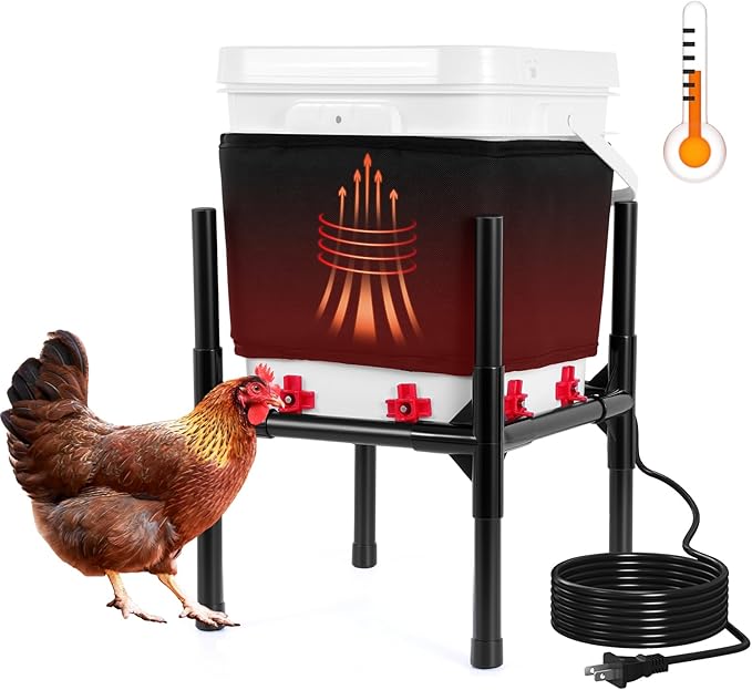 Heated Chicken Waterer 5 Gallon, Winter Chicken Waterer with Smart Thermostat, 8 Freeze-Proof Nipples, Chicken Water Heater for Winter, Easy Clean Anti-Tip Design