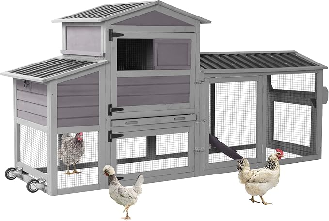 Mobile Chicken Coop with Nesting Box, Outdoor Hen House Poultry Cage with Casters X-Large
