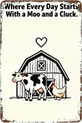 Metal Sign Where Every Day Starts With a Moo and a Cluck. Tin Sign Decor Retro Wall Decor For Home Coffee Bar Funny Aluminum Sign 8x12 inch