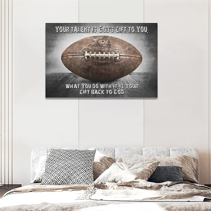 Vintage Football Sport Poster Wall Decor Inspirational Quotes Rugby Pictures Canvas Prints Framed Artwork Home Decor For Boys Room Bedroom Gym 24"x16"