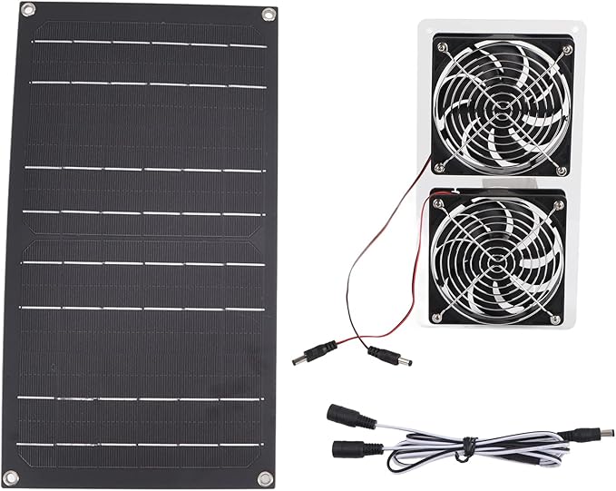 Solar Panel Fans Kit, 100W 12V Solar Powered Dual Fan Waterproof Ventilator Exhaust Fan Low Noise, Outdoor Ventilation Fan for Greenhouses, Chicken Coops, Sheds, Pet Houses, Window Exhaust