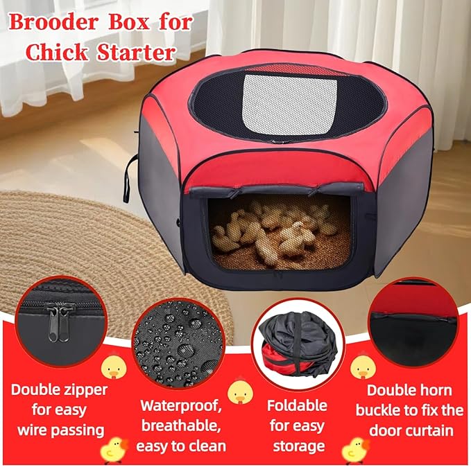 Chicken Brooder Box,Upgrade Double Door Brooder Box Starter Brooder Kit Pop-Up Chicken Supplies Brooding Up to 15 Baby Chick, Duck and Quail