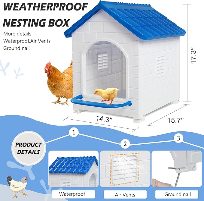 Chicken Nesting Box, Waterproof Hens Nesting Boxes with Chicken Nesting Pads for Laying Eggs, Wall Mount Nesting Boxes for Chickens, Duck, Rabbit, Poultry (Blue)