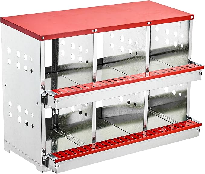 Nesting Boxes for Laying Eggs, 6 Compartment Roll Out Away Nesting Boxes for Hens, Nesting Gift Metal Boxes for Chickens Duck Poultry, Heavy Duty Chicken Coop with Perch