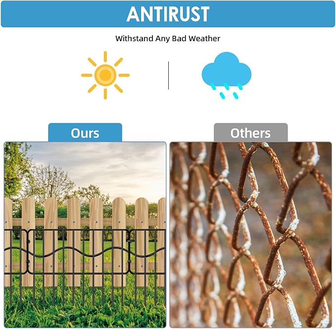 10ft(L) x 13in(H) Garden Animal Barrier Fence, 7panels No Dig Fences, Small Dog Fence Barrier, Animal Barrier Rabbit Fencing Rustproof Metal Decorative Border for Outdoor Garden