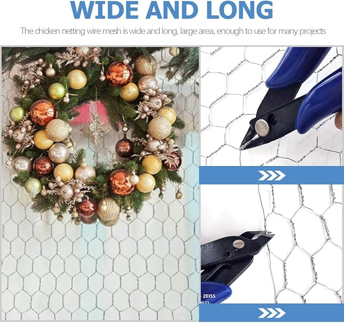 Housoutil Hexagonal Galvanized Chicken Wire Mesh for Crafts and Garden Fencing 0.4m X 5m Roll with Cutting Pliers and Protective Gloves, Lightweight Wire Netting for Poultry and Plant
