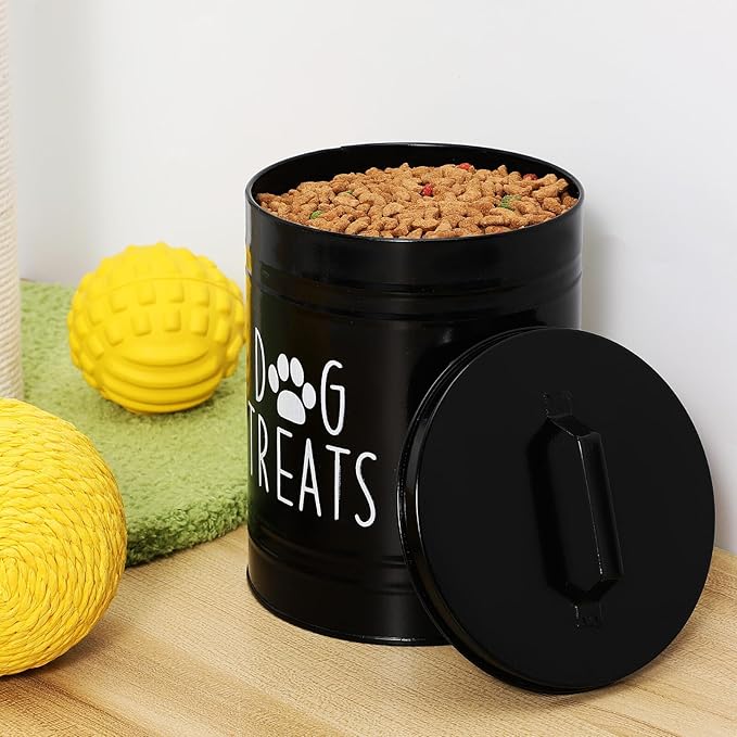 Airtight Large Dog Food Storage Container with Lid, Black Metal Pet Treat Canister for Kitchen Countertop, Sturdy Dry Dog Food and Puppy Grain Storage Bin