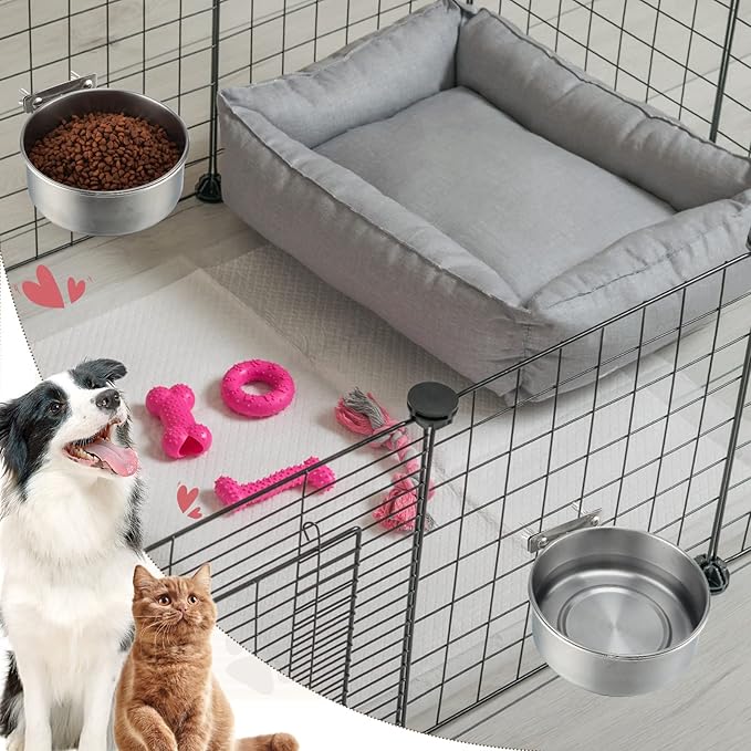 Zopeal 4 Pcs Stainless Steel Dog Bowls for Kennel Hanging 1 Quart Dog Feeder Crate Water Bowl Cage No Spill Puppy Bowls Pet Food Holder for Large and Medium Dogs Guinea Pig Rabbit Chicken Coop Cup