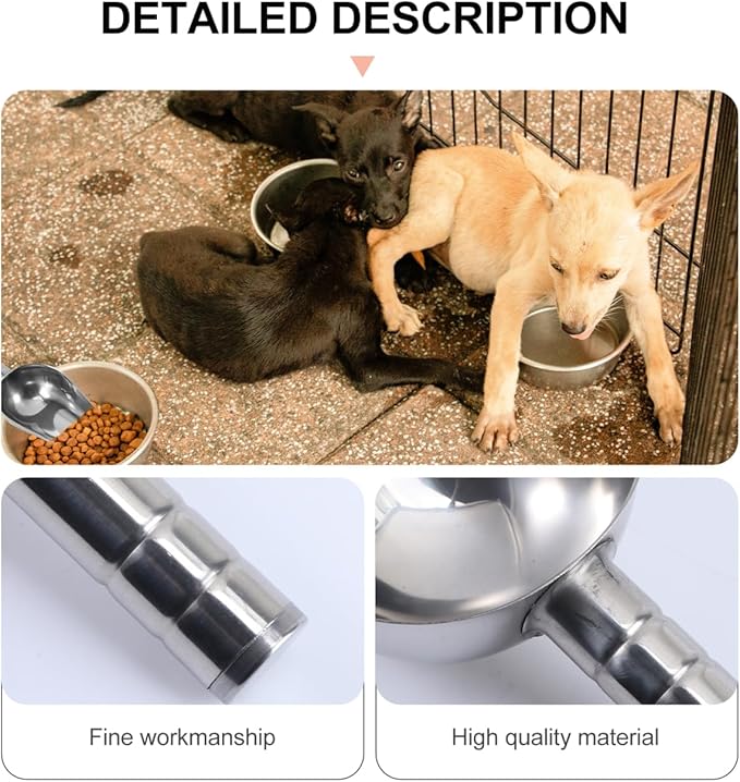 POPETPOP Stainless Steel Pet Food Scoop 1.5 Cup 8.26In Multipurpose Metal Shovel for Dry Dog Cat Food Baking Ingredients Candy Nuts