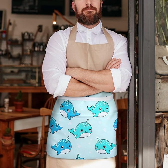 Server Apron with 3 Pockets Waist Waiter Waitress Half Apron Short Aprons