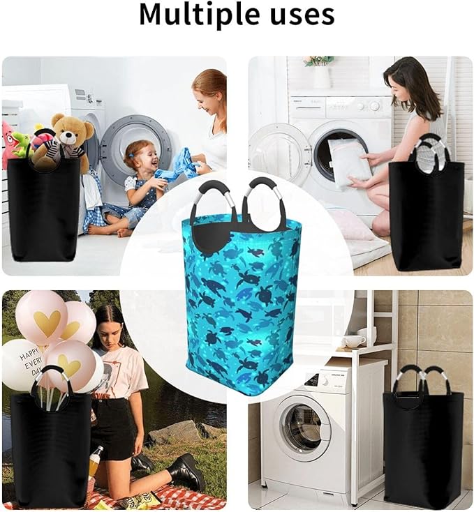 Sea Turtle Laundry Basket Ocean Beach Animals Foldable Laundry Hamper Blue Collapsible Laundry Baskets with Handles Clothes Hamper Laundry Tote Bag for Dorm Family Storage Bin 50L