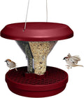 SWISSINNO Bird Feeders - No Mess Hanging Bird Feeder for Outdoors - Smart Birds Davos Spill Proof Wild Cardinal & Small Bird Feeder with Integrated Seed Catcher Tray - Dual Chamber - Burgundy