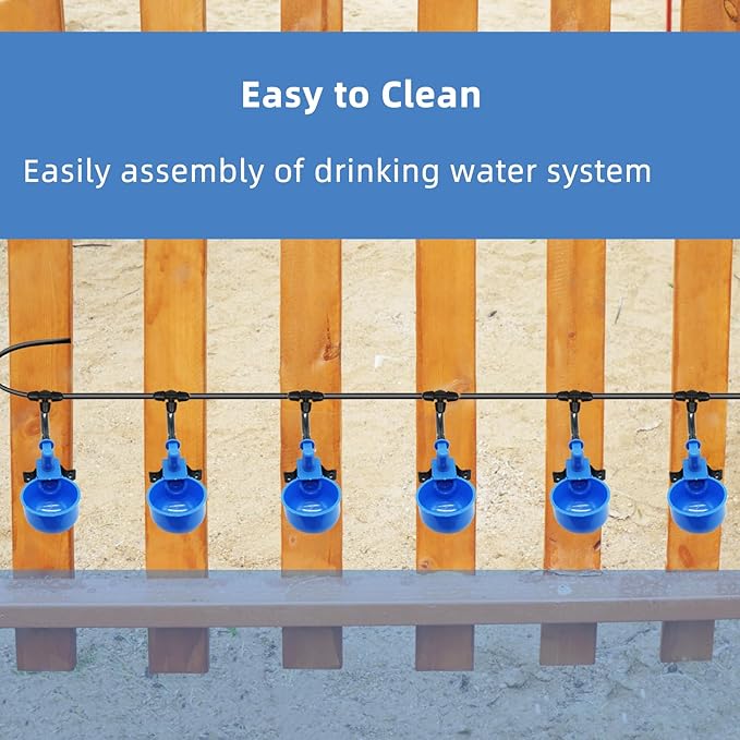 Automatic Chicken Waterer – Float Controlled 6 pcs Chicken Water Cups with Hose Fitting, No-Spill Chickens Watering System,Quick-Connect Poultry Water Dispenser.