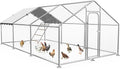 Large Metal Chicken Coop with Waterproof and UV-Resistant Cover,Chicken Run Outdoor Walk-in Cage Rabbit Duck Hen House for Yard Farm Use Spire Roof(10' L x 14.8' W x 6.4' H)