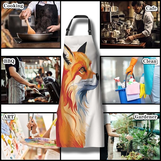 Chef Apron for Women Watercolor Fox Art Fun Aprons for Men for Kitchen Cooking Restaurant BBQ Painting Crafting 27” (W) x 31” (H), Waterproof Aprons