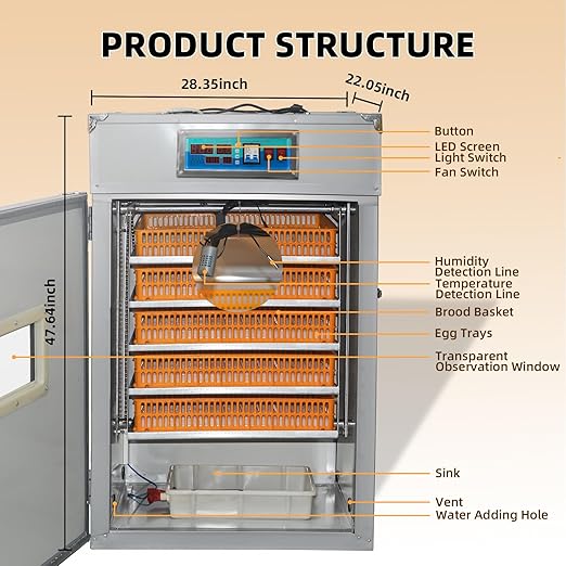 XKV 440 Egg Incubator with Automatic Egg Turning,Temperature Control and Humidity Control,Hatching Eggs,Chicken,Ducks,Poultry,Industrial Brooding Machine Chicken Incubator for Farm,Lab,Home,Indoor