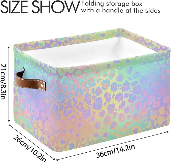 JIPONI Rainbow Leopard Fabric Storage Bins for Shelves, Decorative Storage baskets for organizing, Closet Organizer with Handle for Cloth, Toys, Bedrooms, Farmhouse