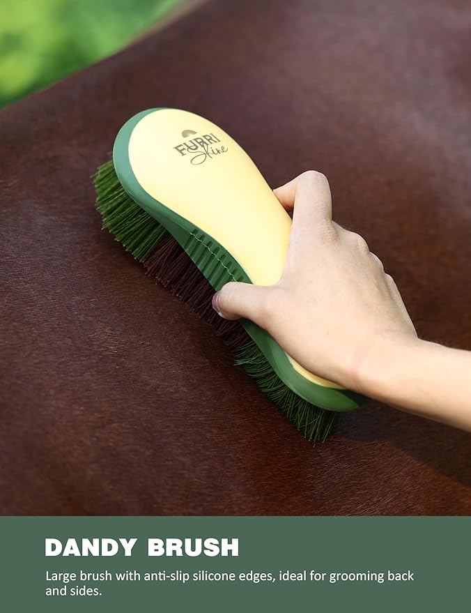 9-Piece Horse Grooming Brush Kit, Silicone Curry Comb & Grooming Brushes for Daily Care, Bathing & Shedding Pasture Glow