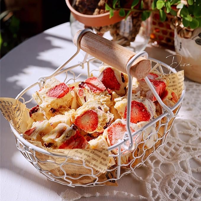 Metal Wire Basket with Wooden Handles Farmhouse Chicken Egg Storage Basket Vintage Country Style Metal Fruit Baskets Gathering Bin Container for Home Kitchen Wedding(Dark gray)