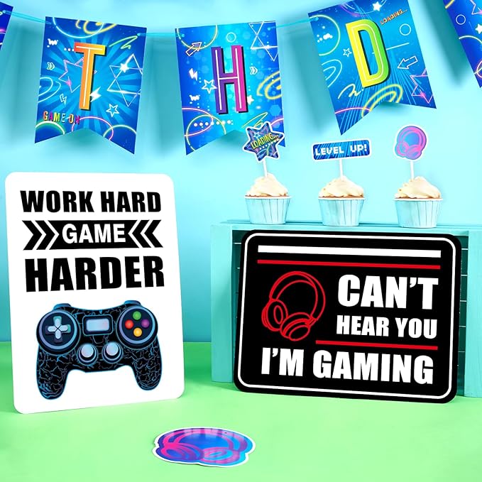 Video Game Party Decorations - 9 PCS Video Game Birthday Party Decorations Gaming Zone Signs for Boys Kids Gaming Birthday Supplies Funny Games Night Decoration for Door Windows Yard Wall Decor