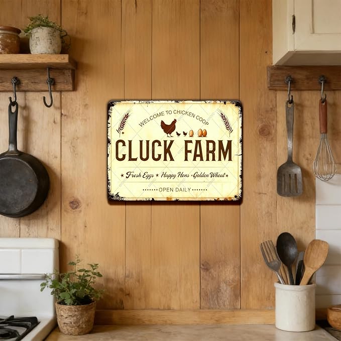 Funny Chicken Sign Welcome To Chicken Coop Cluck Farm Vintage Metal Decor Art Poster for Home Cafe Bar Kitchen Door Porch Yard Wall Decorations 16x12 Inch