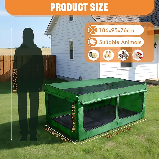 Brooder Box for Chicks, Chicken Run Large Chick Starter Kit Portable Brooding Pen with Breathable Mesh & Waterproof Pad Outdoor Indoor Small Animal Enclosures for Chicken Duck Quail (Large)
