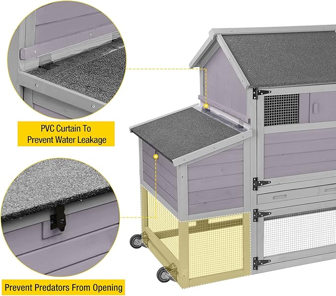 Chicken Coop with Two Houses and Run Double for 4-8 Chickens Wooden Chicken House Poultry Cage