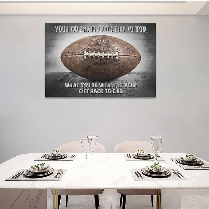 Vintage Football Sport Poster Wall Decor Inspirational Quotes Rugby Pictures Canvas Prints Framed Artwork Home Decor For Boys Room Bedroom Gym 24"x16"