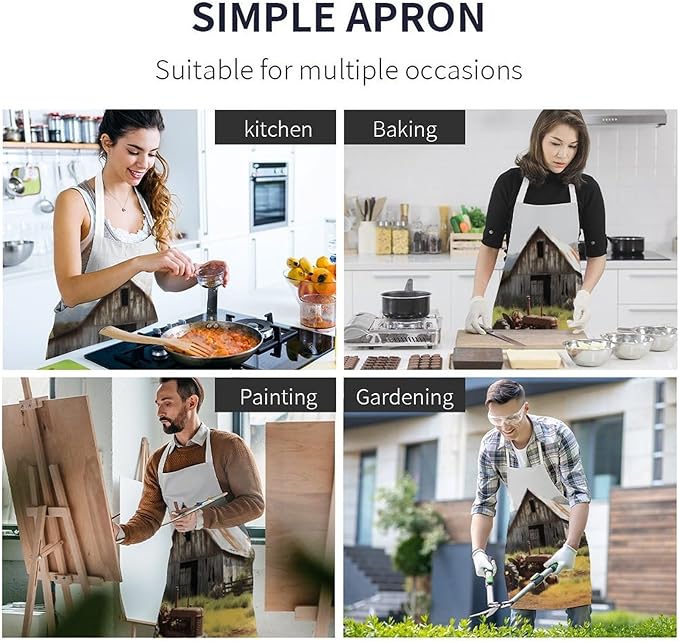 Old Wooden Barn Tractor Apron For Men Women, Adjustable Kitchen Aprons Adult Size Chef Bib Apron For Cooking Grilling Painting Gardening