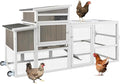 Chicken Coop Mobile Wooden Hen House with Nesting Box,75" L Outdoor Chicken House with Wheels and Removable Tray,Fir Wood Chicken Tractor with 4 Ventilation Door and Ramp,Grey